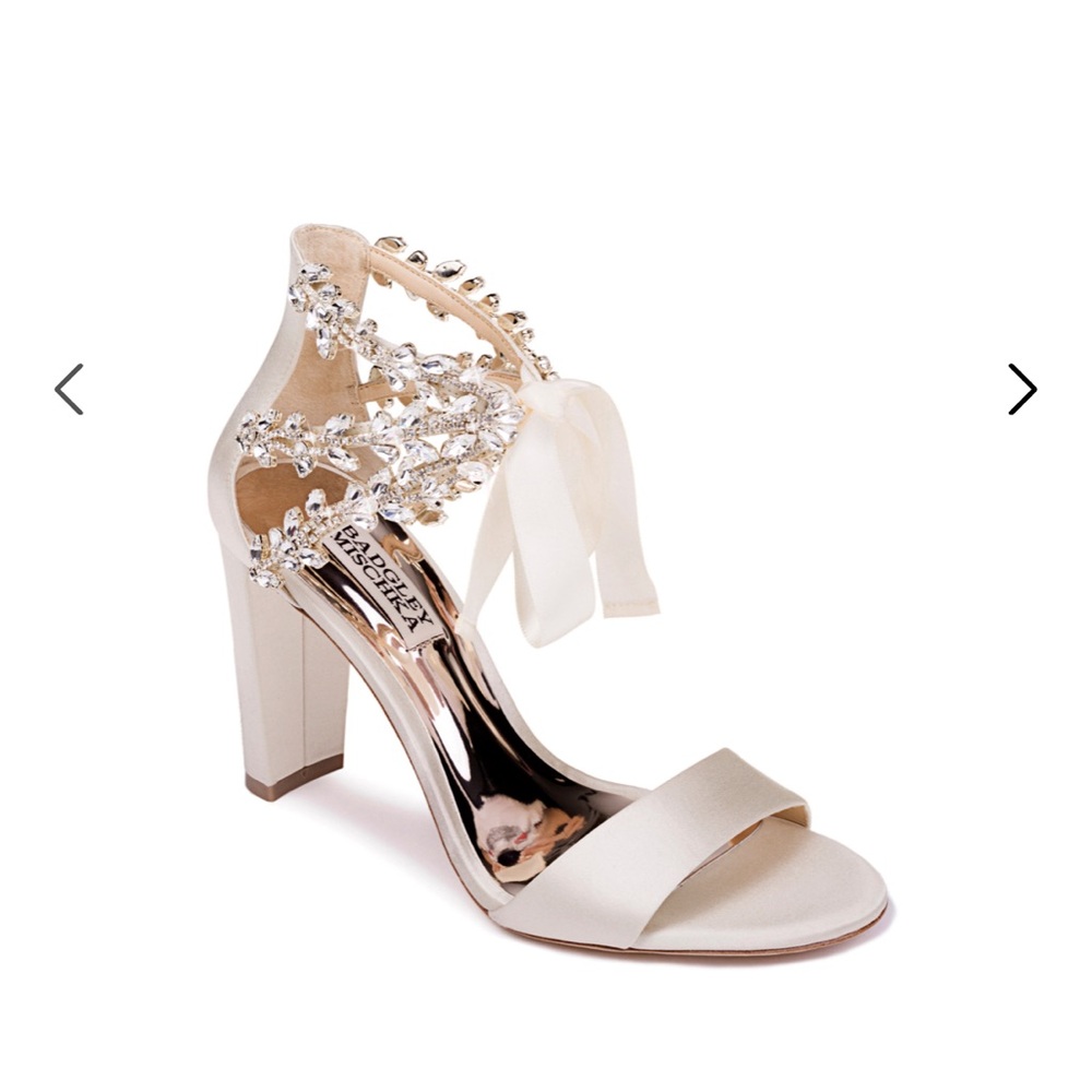 Badgley Mischka Ivory Satin Embellished Heels - Picture 3 of 15